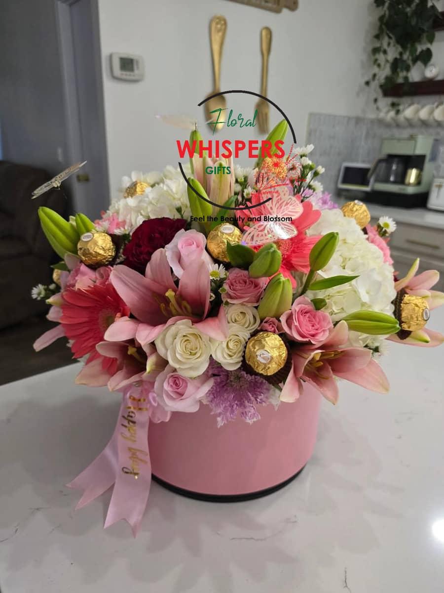 Blush Royale Flowers & Chocolate Hat Box - Image 1
