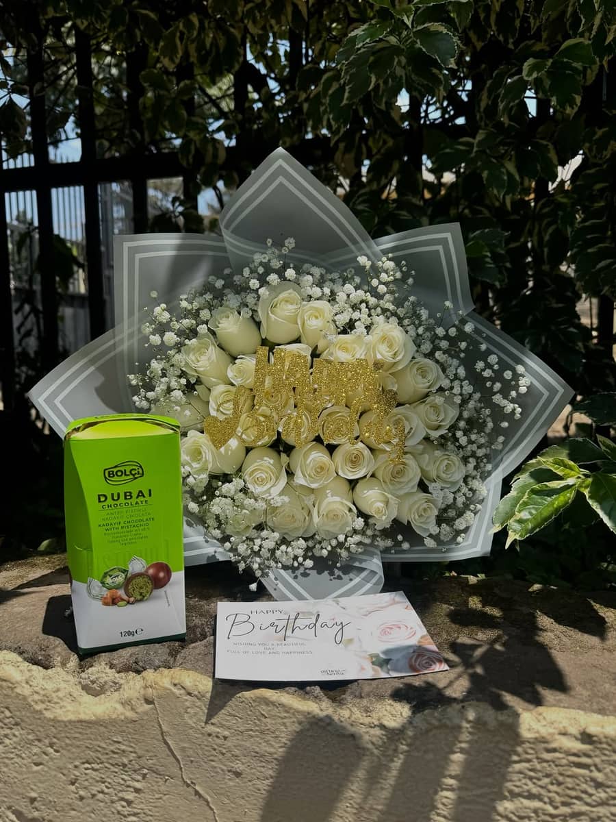 Ivory Elegance Birthday Rose Bouquet — flowers delivered in Nairobi by Floral Whispers Gifts
