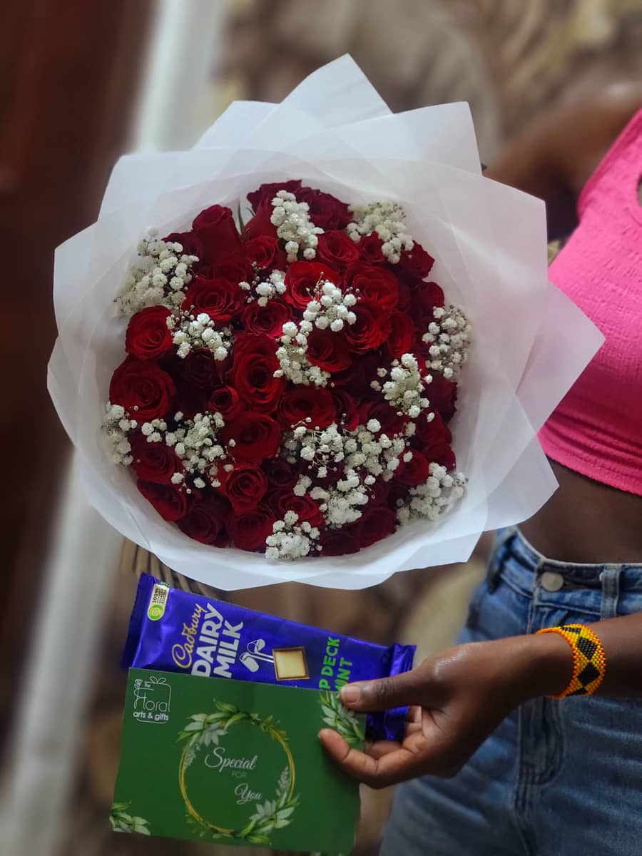 Crimson Love Rose & Chocolate Gift Set — flowers delivered in Nairobi by Floral Whispers Gifts